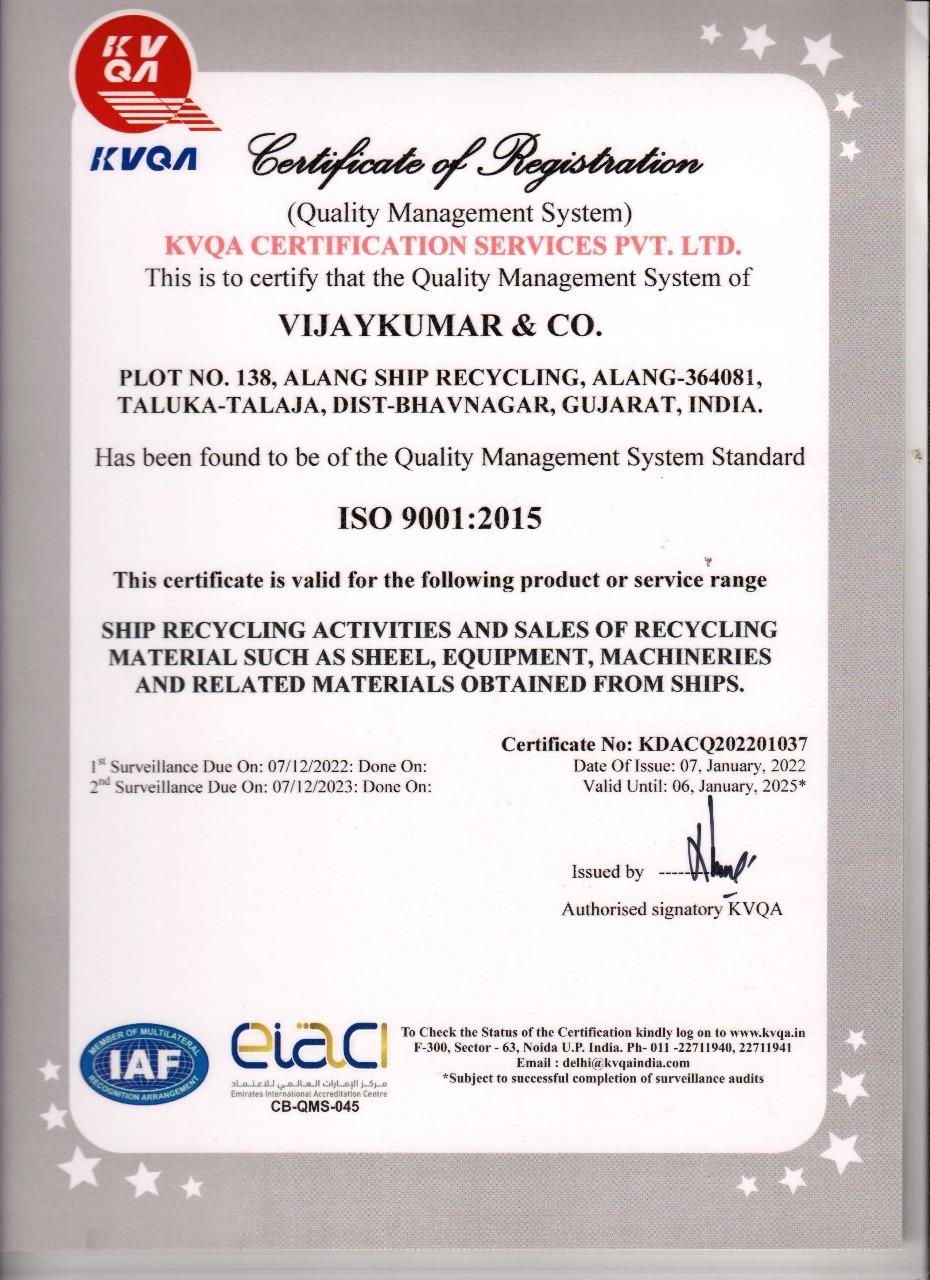 Certificates - VIJAYKUMAR & CO. Ship Recycling Industries